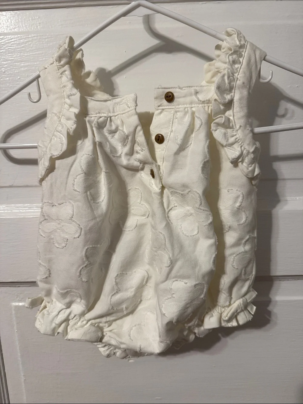 Haute Hippie Cream Floral Textured Baby Bubble Romper